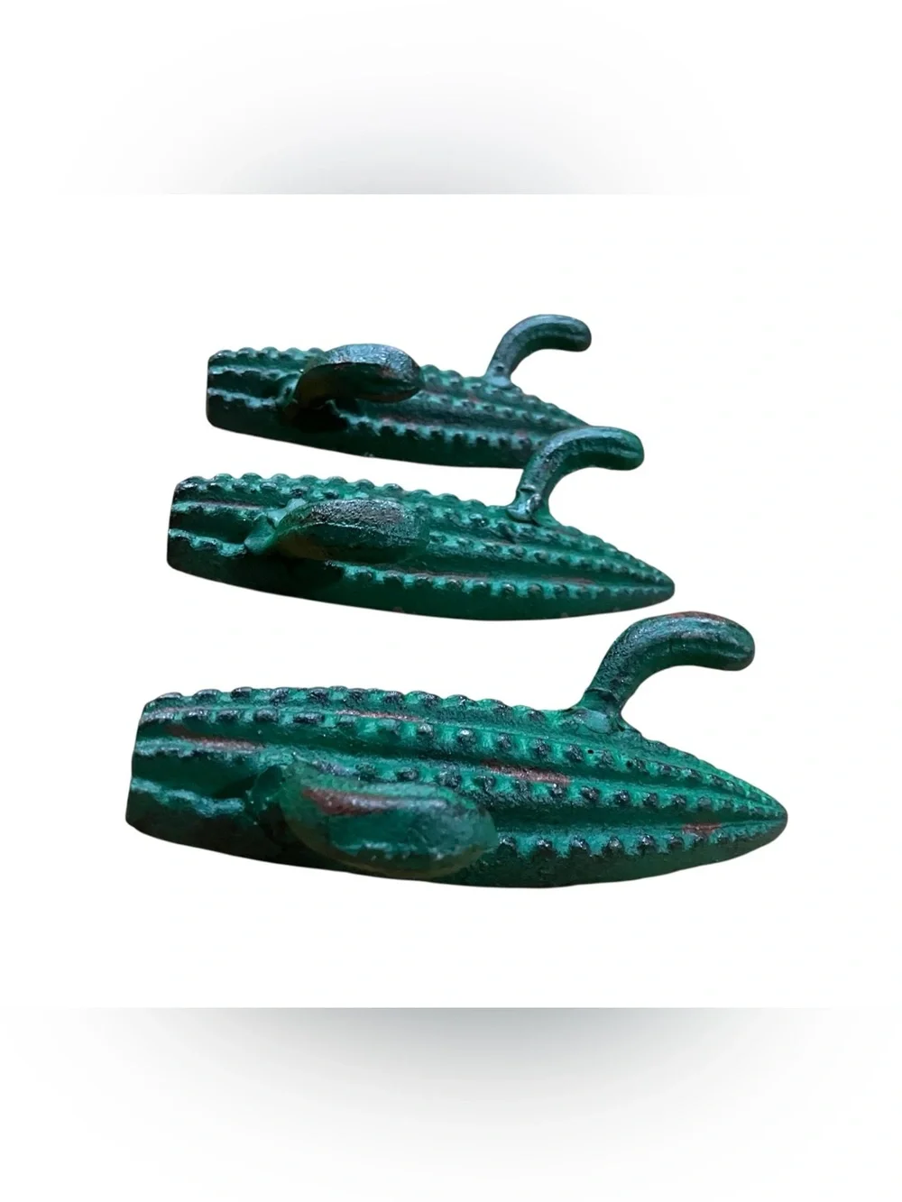Green Cactus Wall Hooks Rustic Metal Home Wall Decor Set of 3